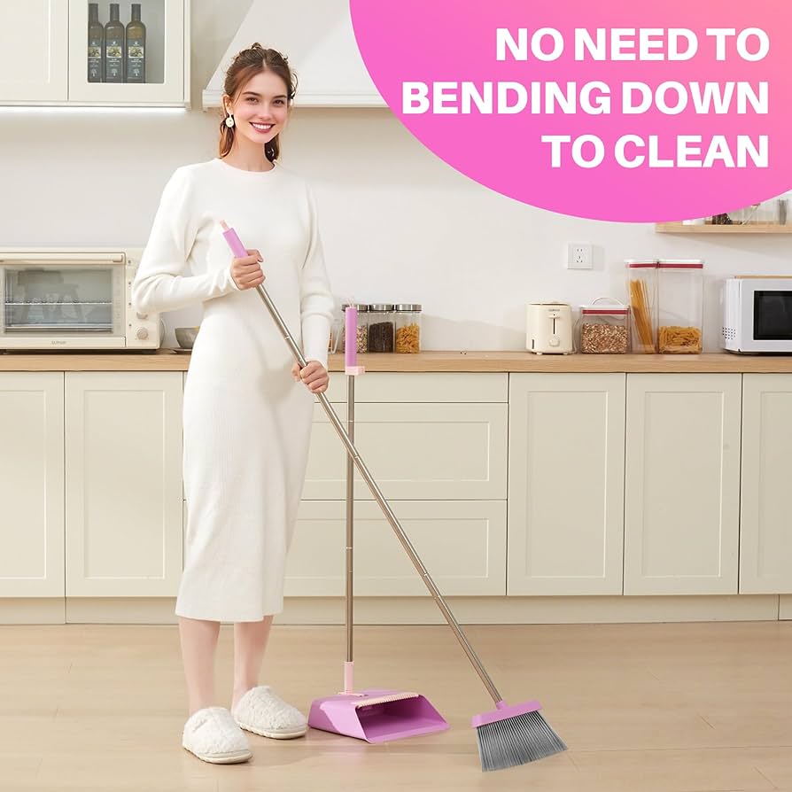 POOH ノブ4点セット Amazon.com: JOYMOOP Pink Broom and Dustpan Set, Upright Angle with